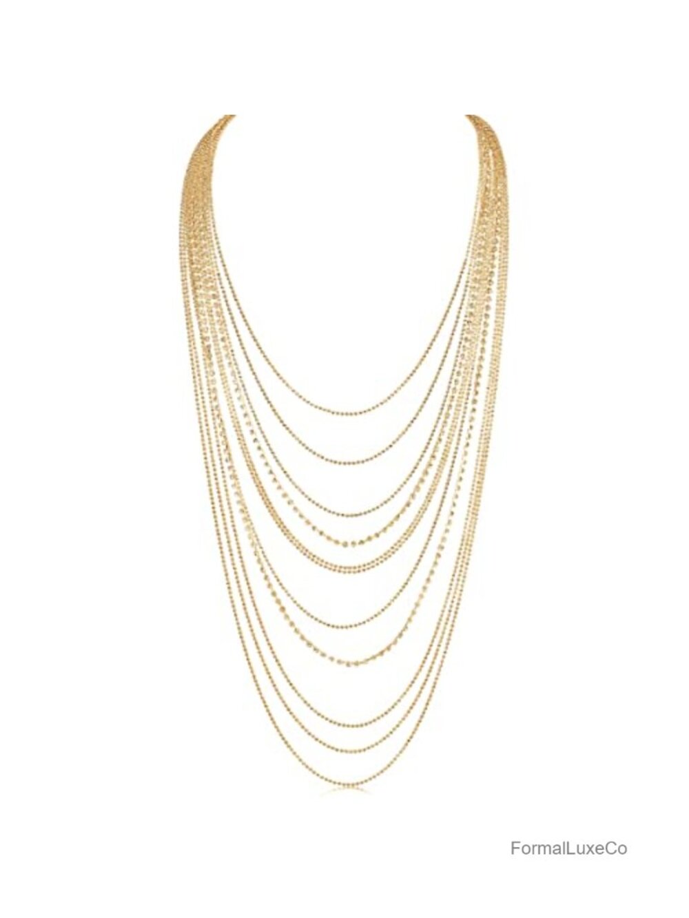 Layered CZ Statement Chain Necklace Long 33in Gold Tone Plated
